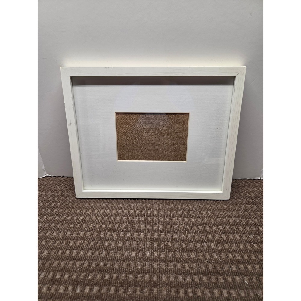 White Wood Picture Frame with White Mat and Burlap Backing 12.5x16.5